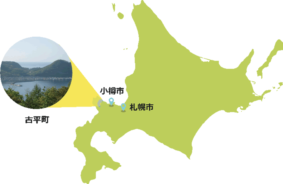 北海道の中央より北西よりにある町の地図イラスト